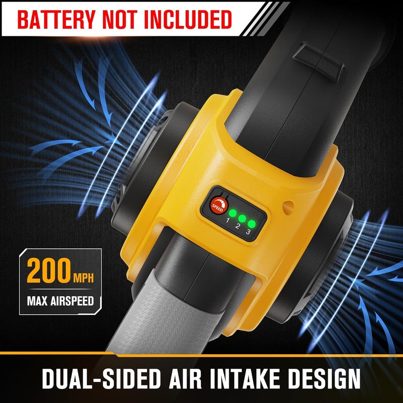 HEINPRO Cordless Leaf Blower Compatible with DEWALT 20V Max Battery (Tool Only) 200MPH Small Electric Leaf Blowers w/ 3 Speeds Mode, Lightweight Mill Leaf Blowers Battery Powered for Patio - Image 4